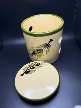 Spanish Hand made and hand painted Olive Ceramic Canister Combo with Grater Lid